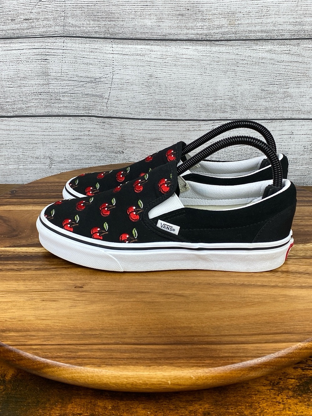 Vans Classic Slip On Black Embroidered Cherries Sneakers Women’s Shoe Size 7.5